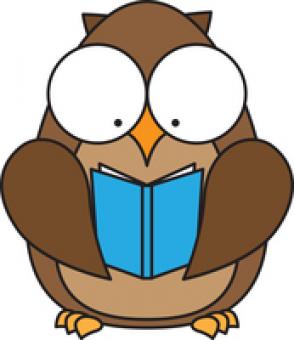 This is an owl holding a book.