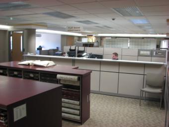 View of platroom toward office area.