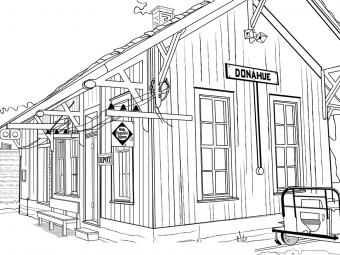 Outline drawing of the Donahue depot.