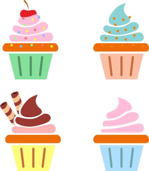 4 decorative cupcakes with different color frosting