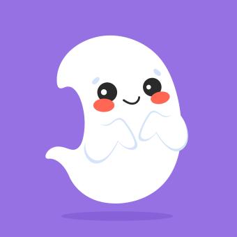 a ghost with blushing cheeks with purple background