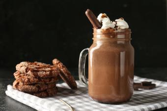 stack of cookies and a jar of hot chocolate