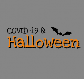 Gray background with words COVID-19 & Halloween