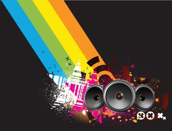 rainbow with star and speakers
