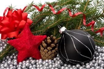 black and red ornaments with garland