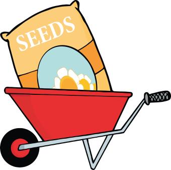 seed bag in a wheelbarrow