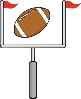 illustrated goal post with red flags and football