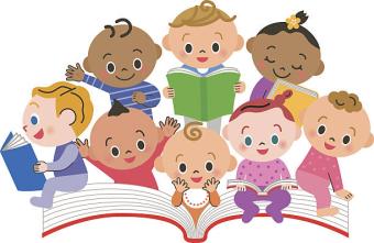 Image of babies on a book reading