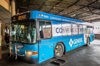 Davenport Citibus parked in the Transportation Center waiting for passengers.