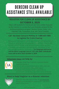 Flyer detailing derecheo clean up assistance