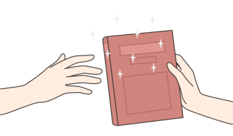 People passing a book from hand to hand