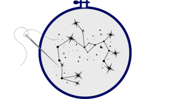 Embroidery hoop with constellation pattern and needle