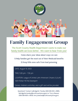 Flyer sharing details about the August 10, 2023 Family Engagement Group 
