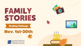 "Family Stories" written on a fall background