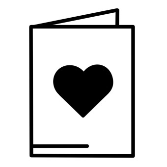 greeting card with heart on the front, black and white image. 