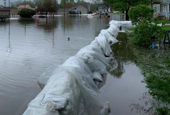 Street flooding with sandbags