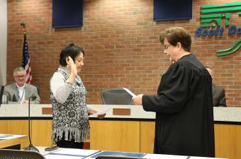 Swearing in Recorder Rita Vargas.