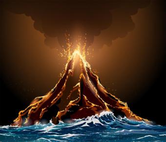 Clipart image of an erupting volcano with lava