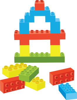 A pile of brightly colored building blocks