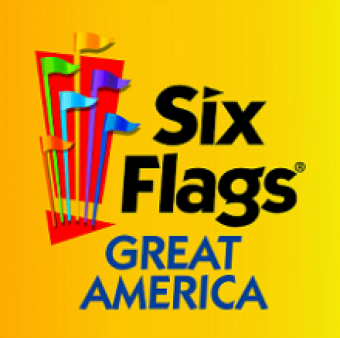 Text "Six Flags Great America" with Six Flags Logo