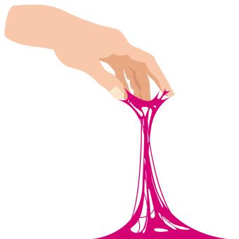 Sticky slime, reaching for stuck by the hand between fingers
