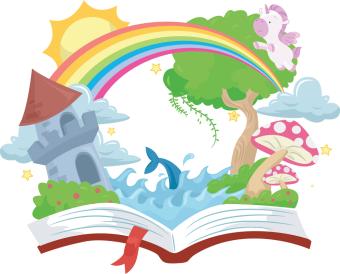 Storybook with castle scene coming out of it image