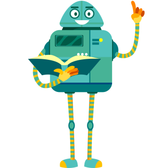 Drawing of a robot holding a book