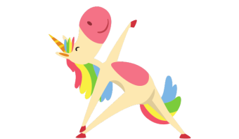 Drawing of a colorful unicorn doing a yoga pose