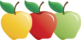 Clip art illustration of a group of three different types of apples.