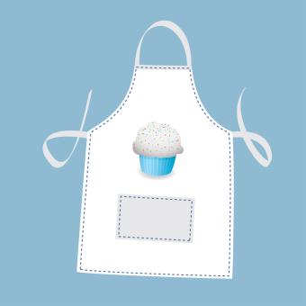 image of white apron with cupcake on blue background