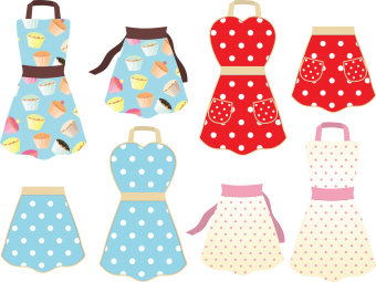 This a set of retro styled cooking aprons with cupcake and polka dot designs