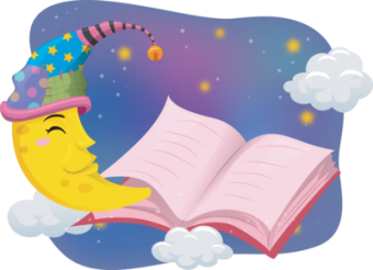 Illustration of the Moon Wearing a Nightcap While Reading a Book