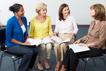 This is a picture of people discussing a book