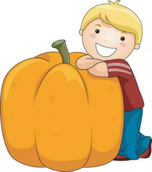 This is a picture of a boy with a pumpkin