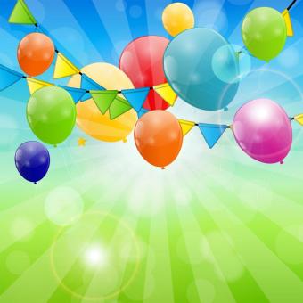clip art image of party supplies- ballons, banners, and confetti