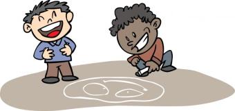 clipart illustration of children drawing with sidewalk chalk