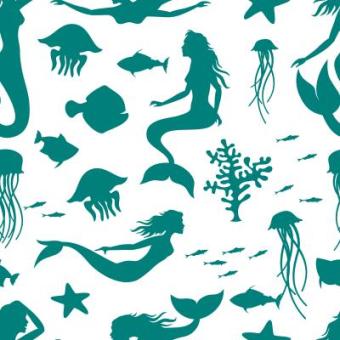 Underwater world seamless background pattern with mermaid and fishes