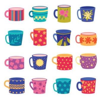 Illustration cup for coffee and tea with colored pattern