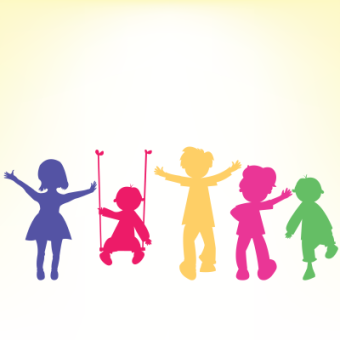 Colorful silhouettes of children playing