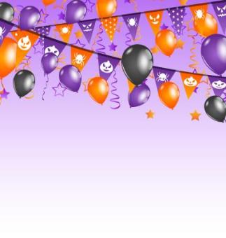 Illustration Halloween background with hanging flags and balloons