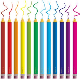 Colored pencils in a row