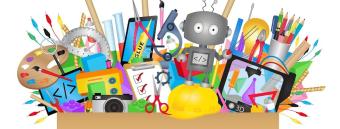 creative objects in a box clip art image