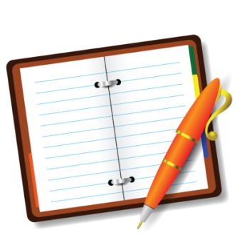 pen and notebook on a white background