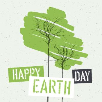happy earth day sign with hand drawn tree image