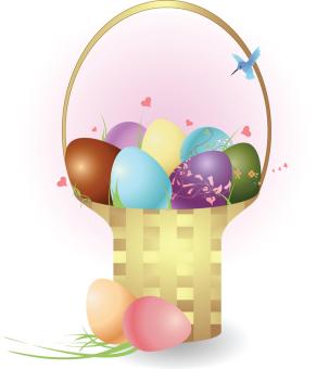 easter basket with multicolored eggs