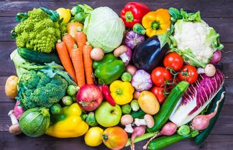 image of colorful fruits and vegetables laying on table