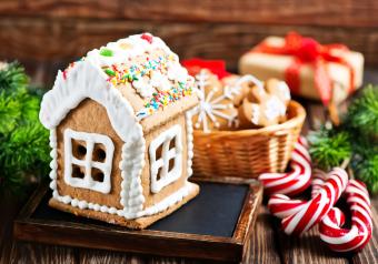 Gingerbread house with christmas candies.