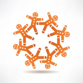Gingerbread men in a circle on white background