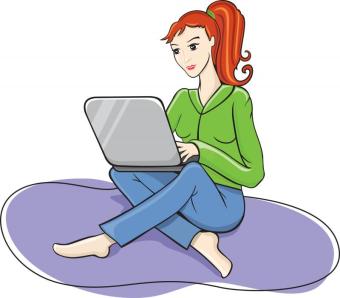clip art image of a girl on a computer