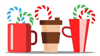 mugs of hot chocolate and candy canes